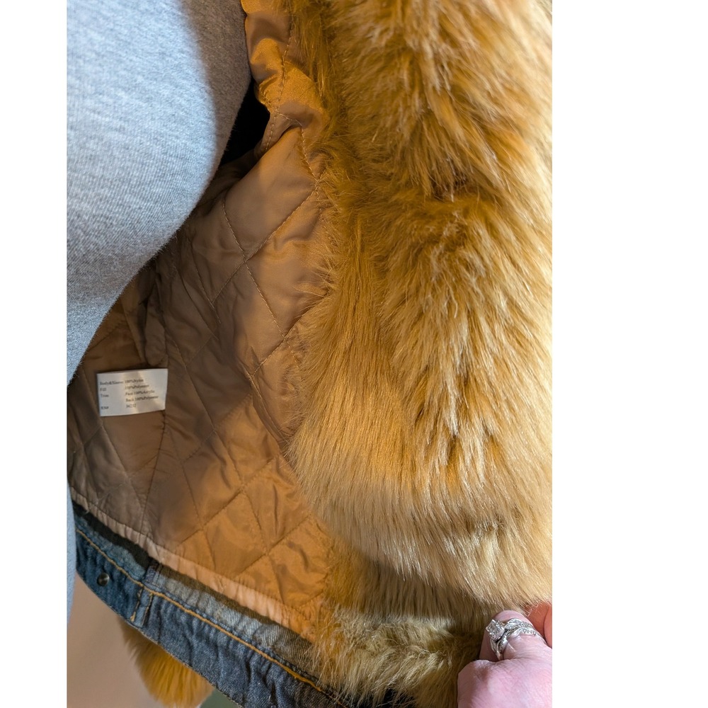 Boho Western Cowgirl Y2K Penny Lane Denim Faux Fur Lined M Trucker Zip Jacket - Picture 9 of 13